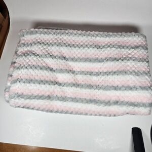 Swiggles Striped Baby Blanket Pink Gray Textured Fleece Plush Lovey Security